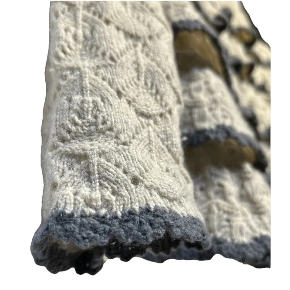 Odd Molly Wool Open‎ Knit Crochet Cardigan Light Beige Gray Size S